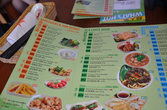 Taiwanese menu, The Rock, Singapore.