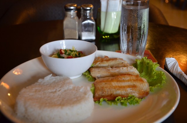 Delicious rice and fish meal at Camory Backpackers hostel