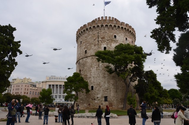 The White Tower at Thessaloniki during the country's National Day 'Ochi' Day.
