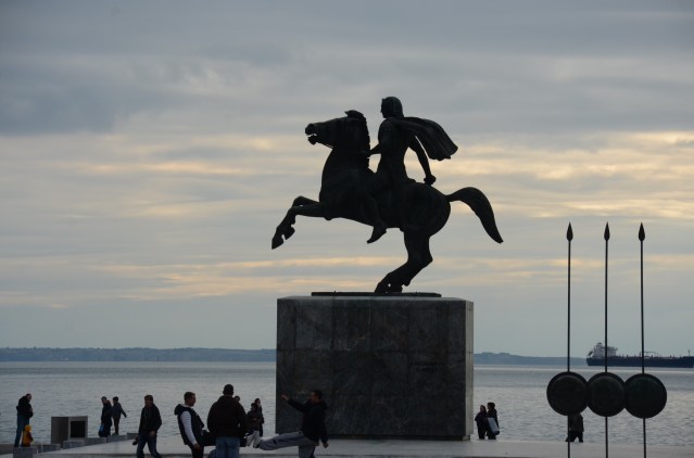 The statue of Alexander tge Great by the sea.