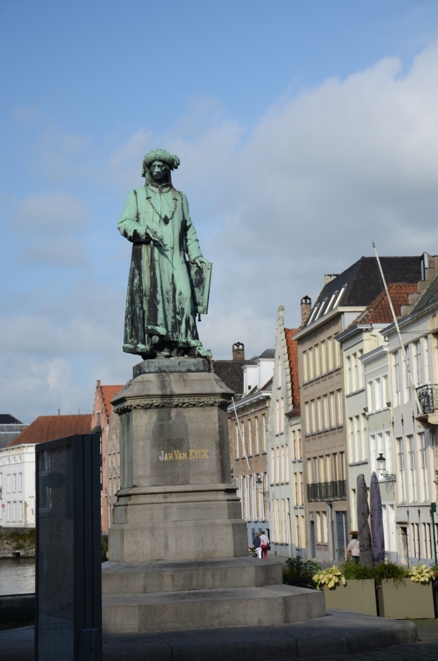 Statue of Jan van Eyck, the famous dutch painter from Brugge