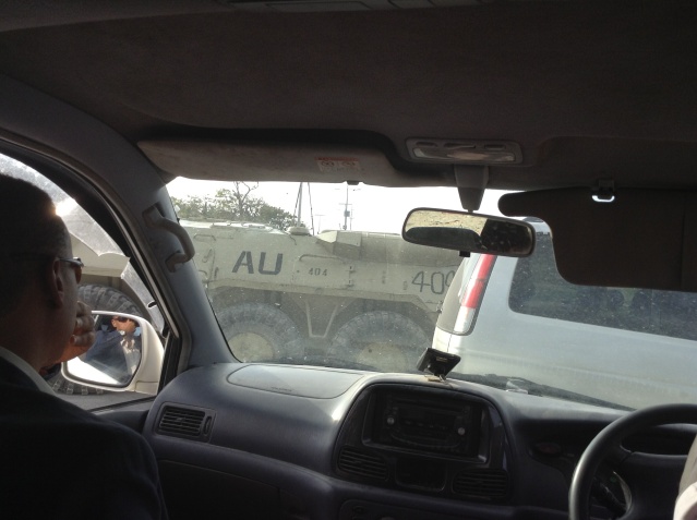 An African Union truck ahead of us