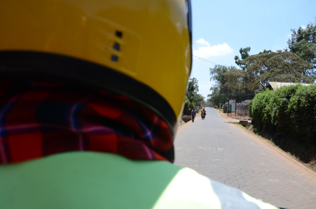 Riding at te back of a motorbike in Karen, Nairobi.