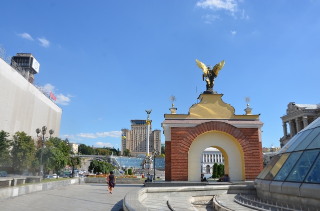 The Independence Square (Maidan Nezalezhnostias) viewed from the back of Micheal the archangel's statue, Kiev.